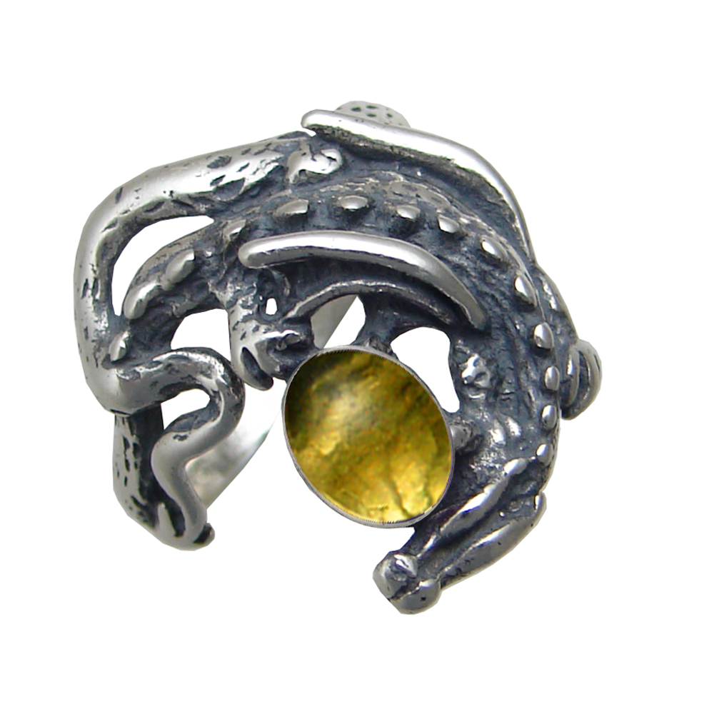 Sterling Silver Dragon of Protection Ring With Citrine Size 9